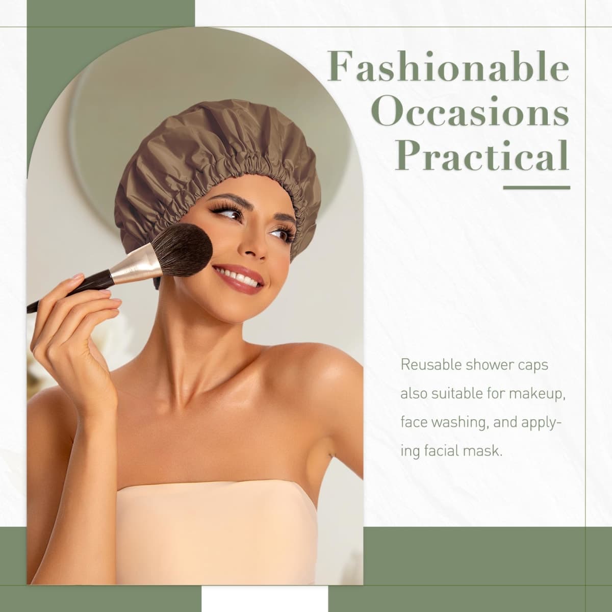 Reusable Shower Cap for Women, Large Waterproof Shower Bonnet with Elastic Band, Washable Bath Hair Cap for Long, Curly Hair, Braids, Daily Shower, Home Spa, Travel(Brown) thumbnail 2