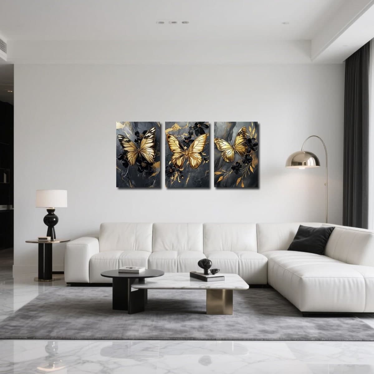 LZIMU Gold Butterfly Wall Art Bedroom Decor Framed 3 Pieces Black and Golden Butterfly Flying Painting Abstract Floral Pictures Prints for Living Room (11x14inchx3 Pieces) thumbnail 2