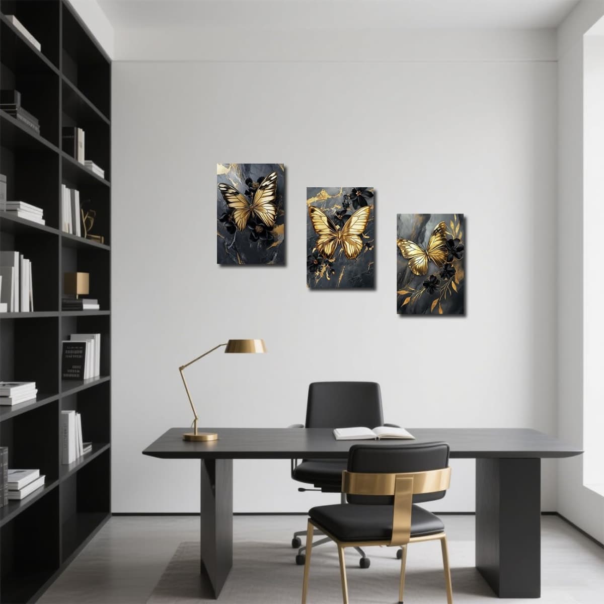 LZIMU Gold Butterfly Wall Art Bedroom Decor Framed 3 Pieces Black and Golden Butterfly Flying Painting Abstract Floral Pictures Prints for Living Room (11x14inchx3 Pieces) thumbnail 4