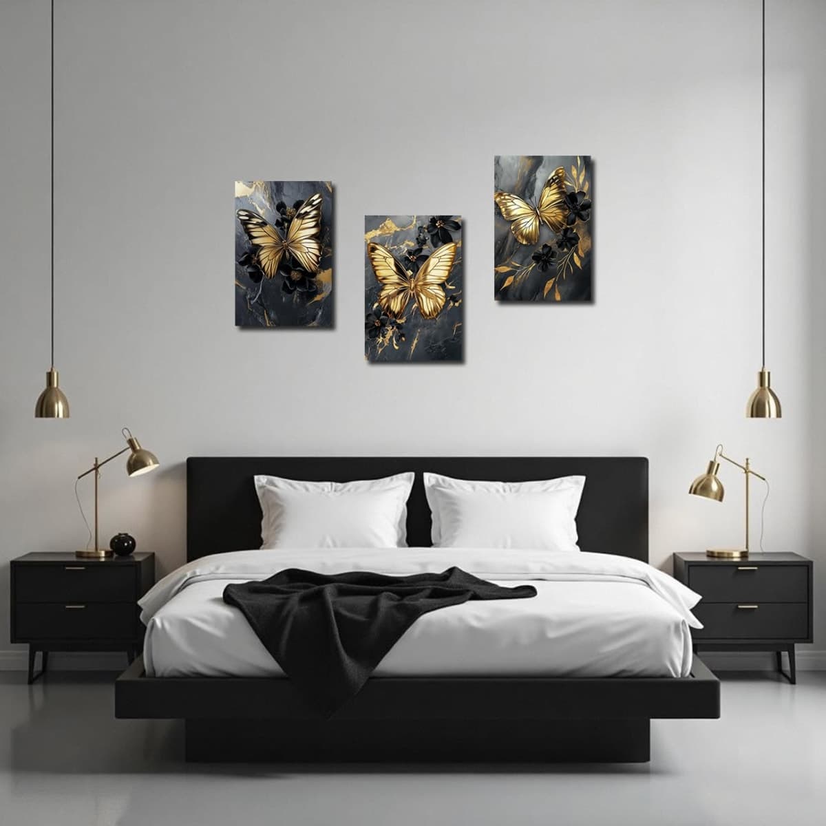 LZIMU Gold Butterfly Wall Art Bedroom Decor Framed 3 Pieces Black and Golden Butterfly Flying Painting Abstract Floral Pictures Prints for Living Room (11x14inchx3 Pieces) thumbnail 5