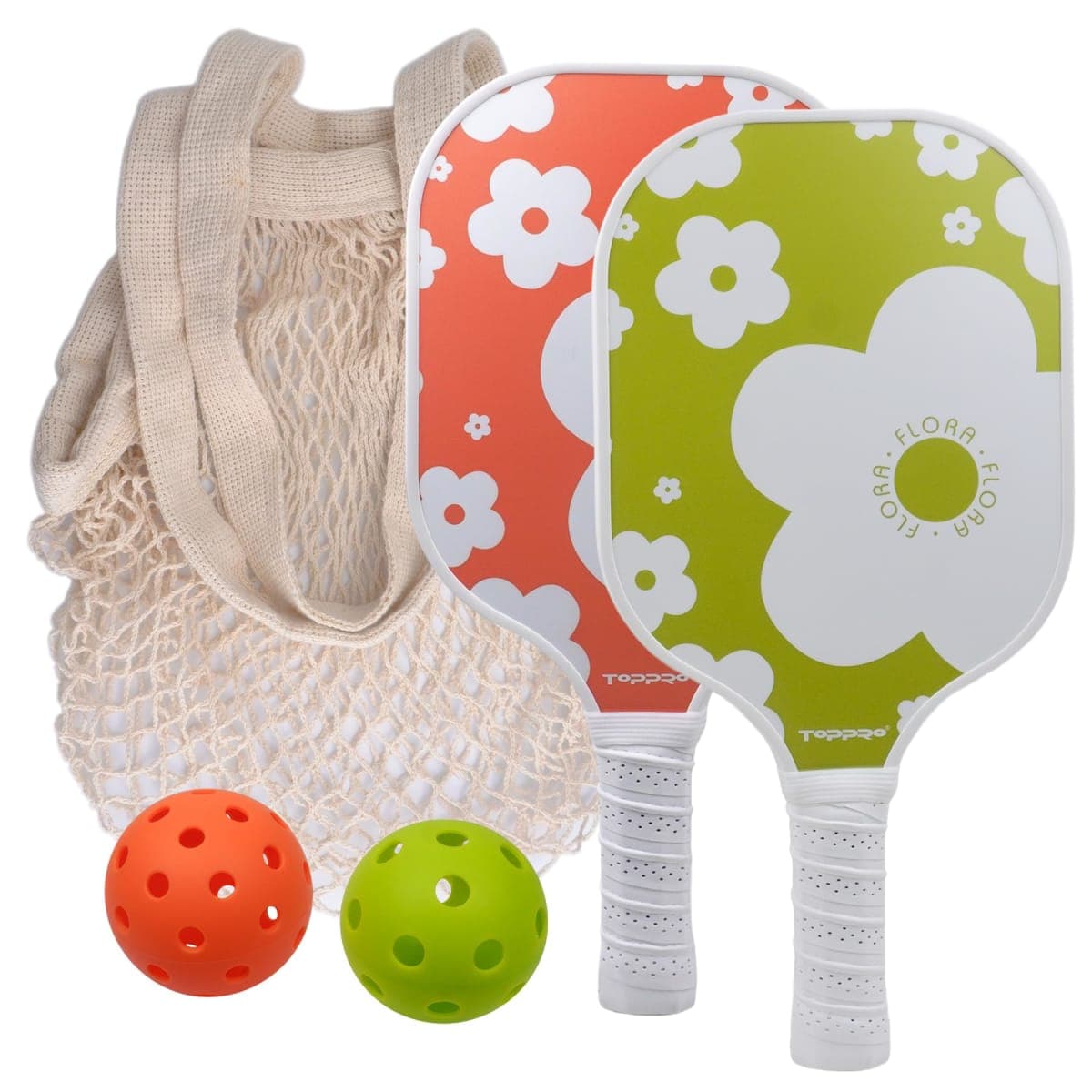 TOPPRO Pickleball Paddles Set of 2, with 2 Lightweight, Durable Fiberglass face and Polypropylene Honeycomb Core of Pickleball Paddle, 2 Balls, 1 Carrying Bag (Flora-02) — image 1