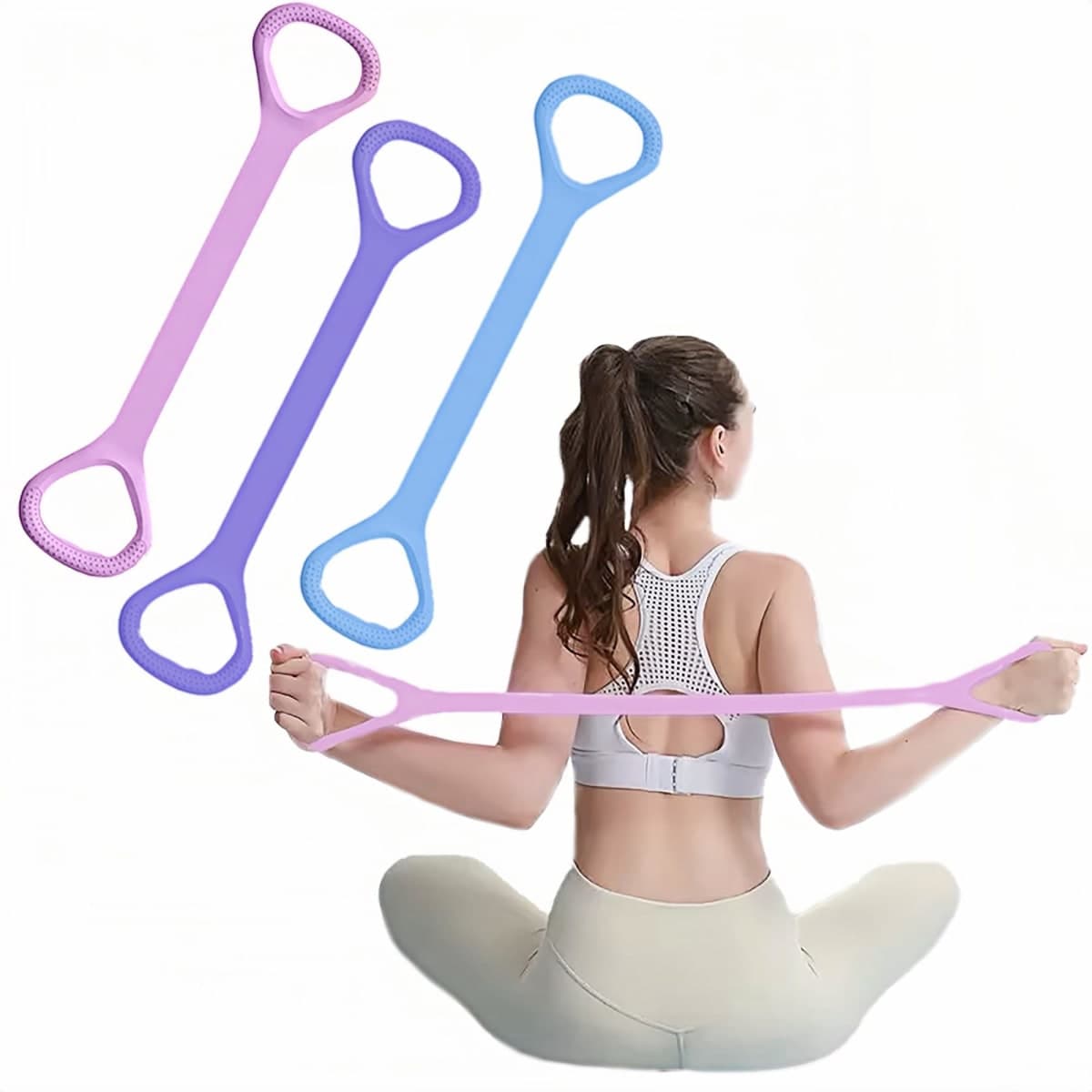 Nzwnxdtq Figure 8 Fitness Resistance Band, Elastic Bands for Working Out,Arm,Back Training Elastic Ropes, Exercise Equipment for Yoga, Pilates,Physical Therapy,Stretching（3 Pack） — image 1