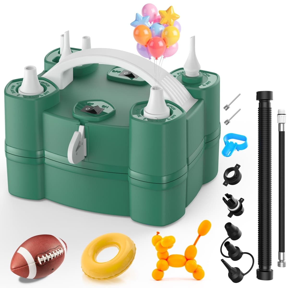 LooLaa 4 in 1 Electric Balloon Pump with Three Inflation Ports for All Balloons Air Filling Machine for Sports Balls Deflator for Inflatable Balls (Drawstring Bag — image 1