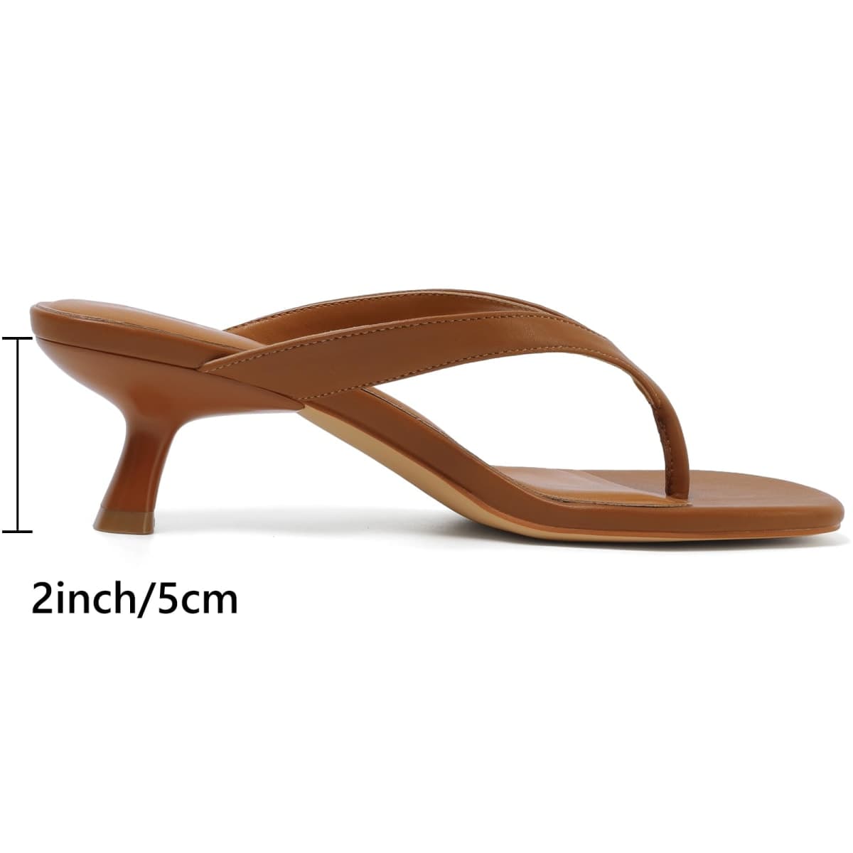 GOUPSKY Kitten Heels for Women Round Open Toe Sandals Flip Flop Heels Summer Low Heeled Thong Sandals, Tan, 9 thumbnail 5