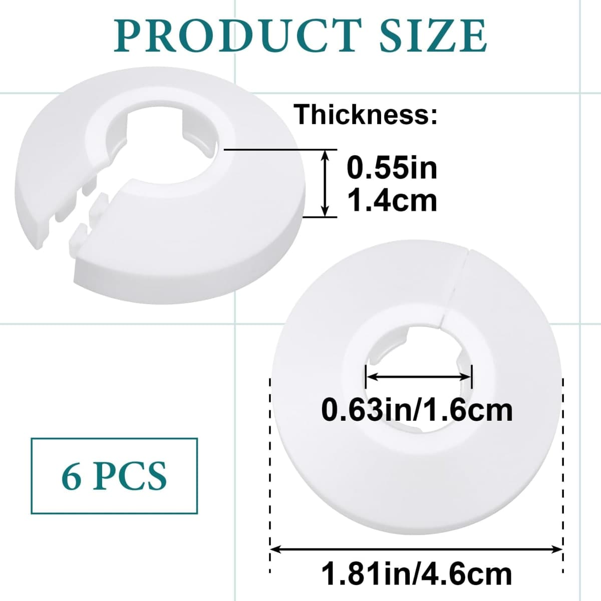 Hzopcw 6pcs Escutcheon Plate, 16mm PP Plastic Plumbing Cover Plates, White Split Flange Pipe Cover for Pipe Bathroom Toilet Water Line thumbnail 2