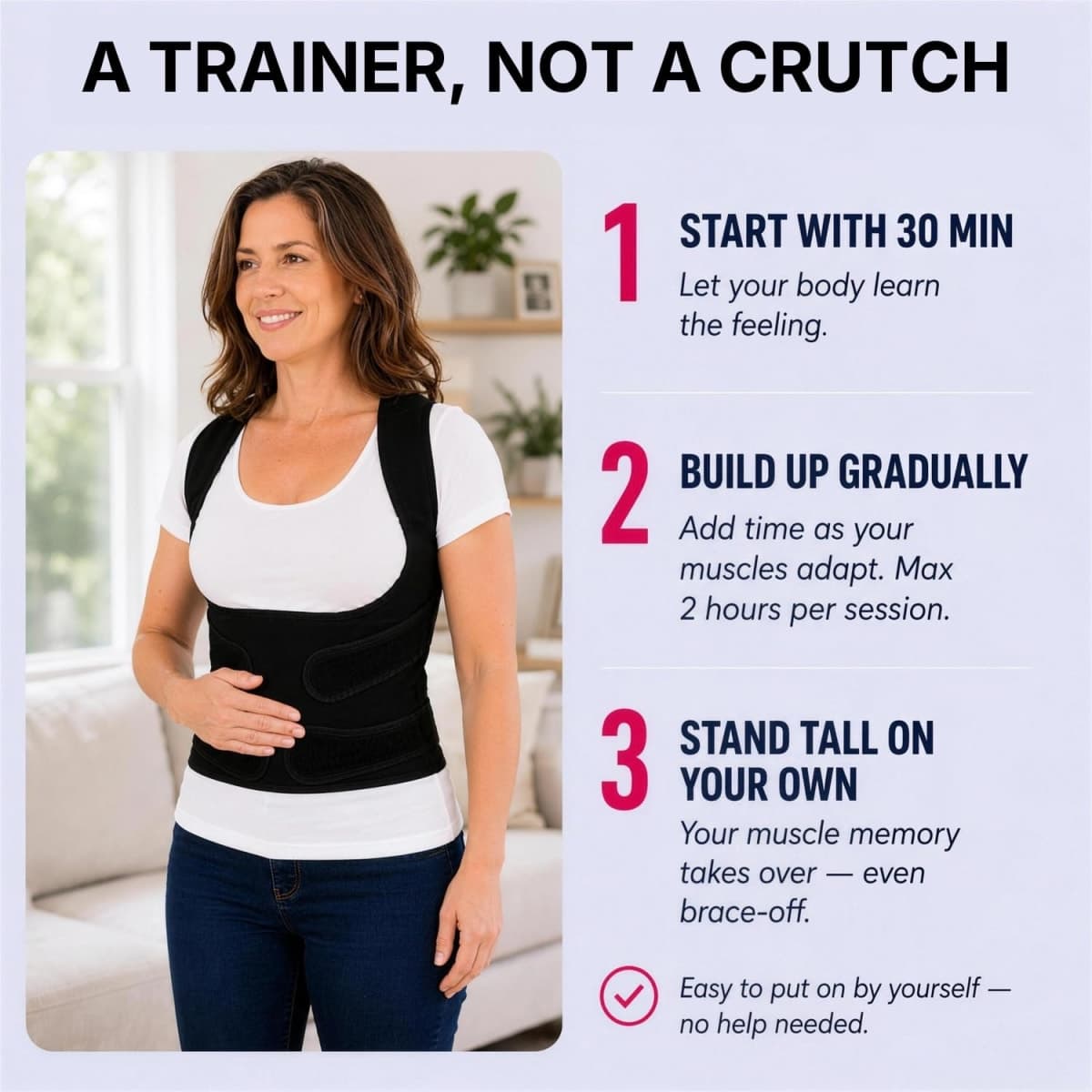 Fit Geno Back Brace Posture Corrector for Women and Men, Shoulder Straightener, Adjustable Full Back Support, Upper and Lower Back Pain Relief - Scoliosis, Hunchback, Hump, Thoracic, Spine Corrector thumbnail 5