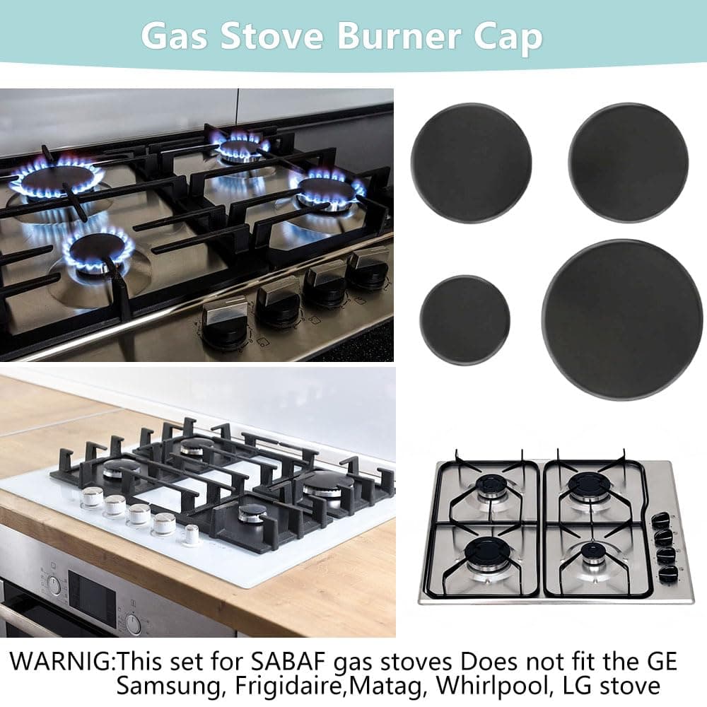 TWZKXC 4 Pcs Gas Stove Burner Cap Set, Metal Cooker Hat Replacement Kit, Compatible With SABAF Stoves, Oven Burner Cover, (Black Flat 3.93" x 1, 2.95" x 2, 2.17" x 1) thumbnail 3
