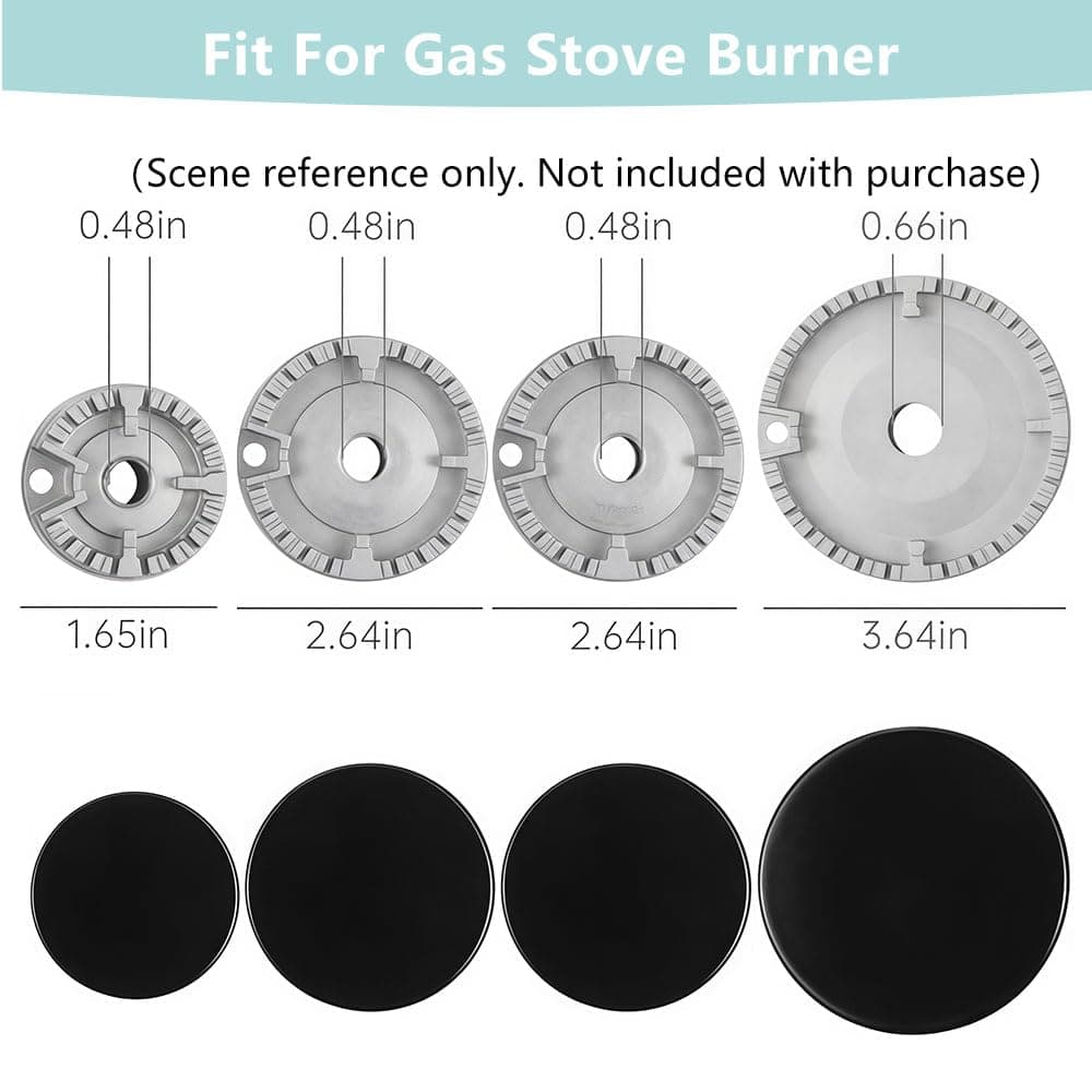TWZKXC 4 Pcs Gas Stove Burner Cap Set, Metal Cooker Hat Replacement Kit, Compatible With SABAF Stoves, Oven Burner Cover, (Black Flat 3.93" x 1, 2.95" x 2, 2.17" x 1) thumbnail 4