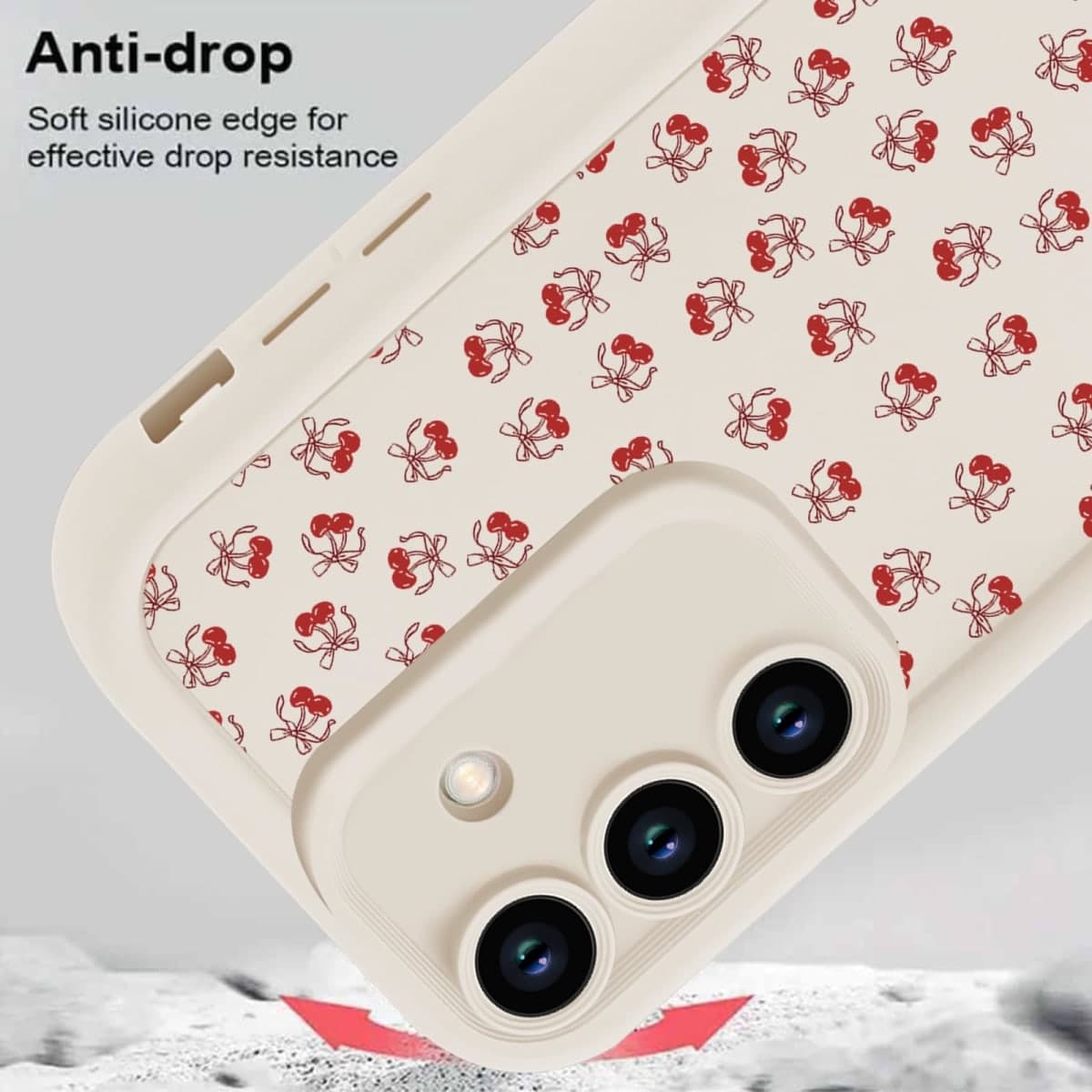 Zrutru 2 Pack Cherry Phone Case for Samsung Galaxy S23 5G 6.1",Cute Aesthetic Cases Kawaii Bow Design Pattern Cover for Girls Women,Beige Soft Anti-Scratch Shockproof Protection Funda for Samsung S23 thumbnail 3