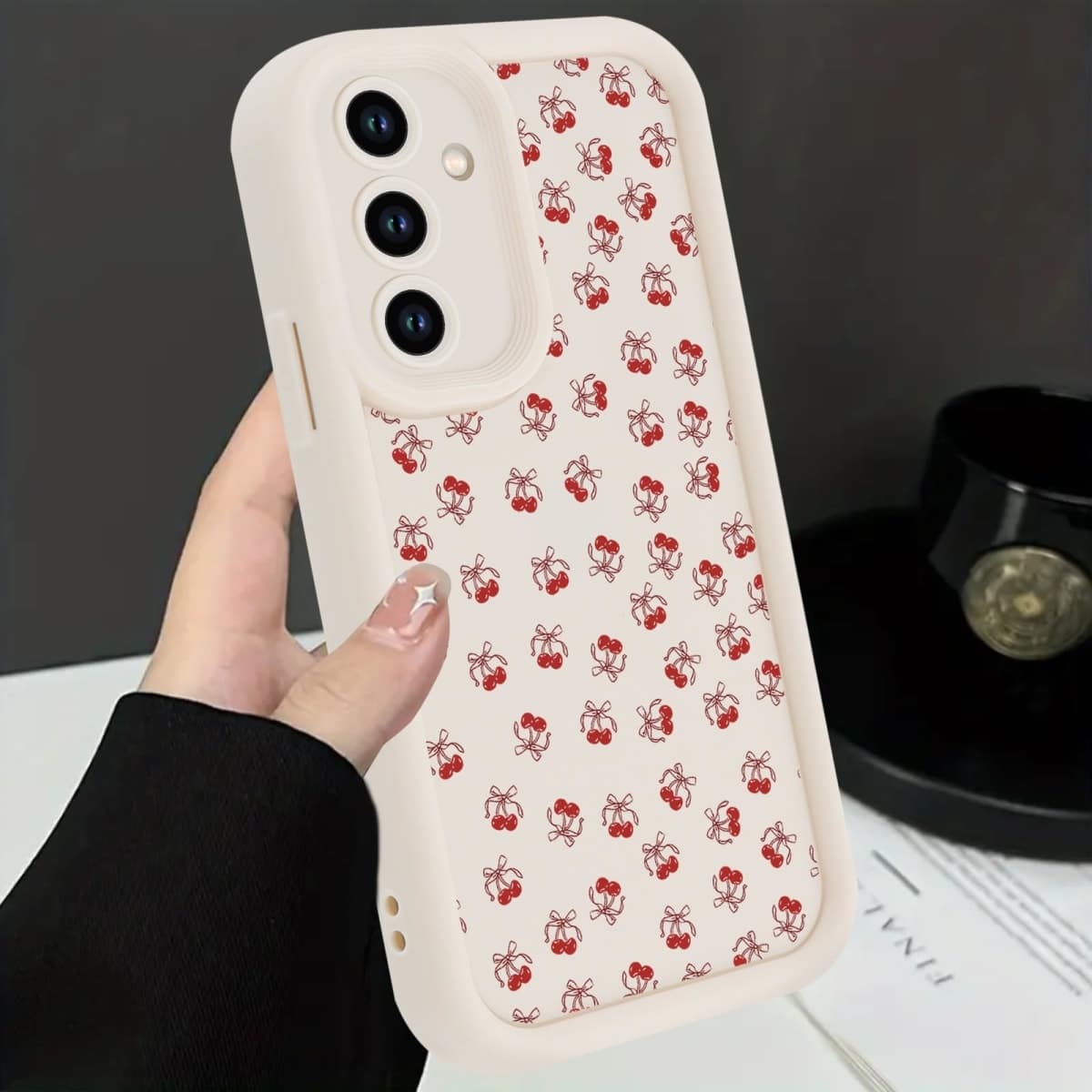 Zrutru 2 Pack Cherry Phone Case for Samsung Galaxy S23 5G 6.1",Cute Aesthetic Cases Kawaii Bow Design Pattern Cover for Girls Women,Beige Soft Anti-Scratch Shockproof Protection Funda for Samsung S23 thumbnail 5
