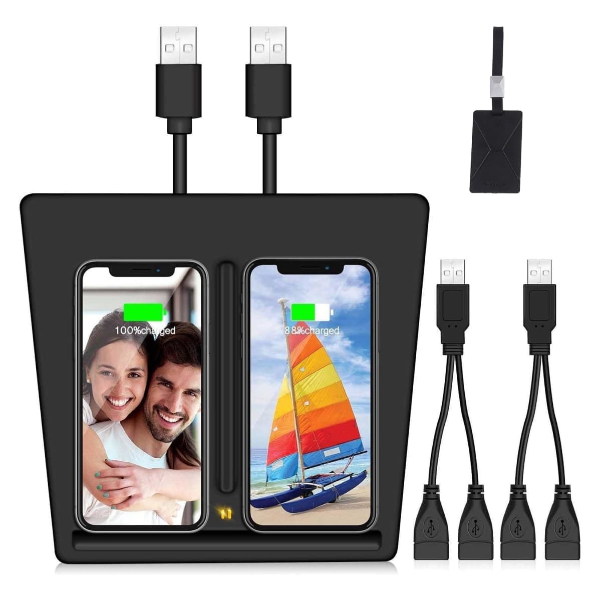 VXDAS Wireless Charger, Dual 10W QI Wireless Phone Charging Pad M3 Car Center Console for Tesla Model 3 Accessories Panel with 7pcs Custom Cup Mat Center Console Liner mat-Upgrade thumbnail 2