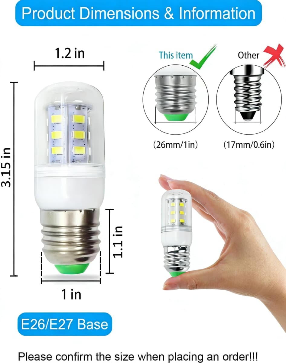 Fneiosg E26/E27 LED Refrigerator Light Bulb 3.5W, 40W Equivalent, Daylight White 6000K 500LM, Non-Dimmable Energy Saving ac 100 265v frigidaire Light Bulb Replacement,1-Pack thumbnail 2