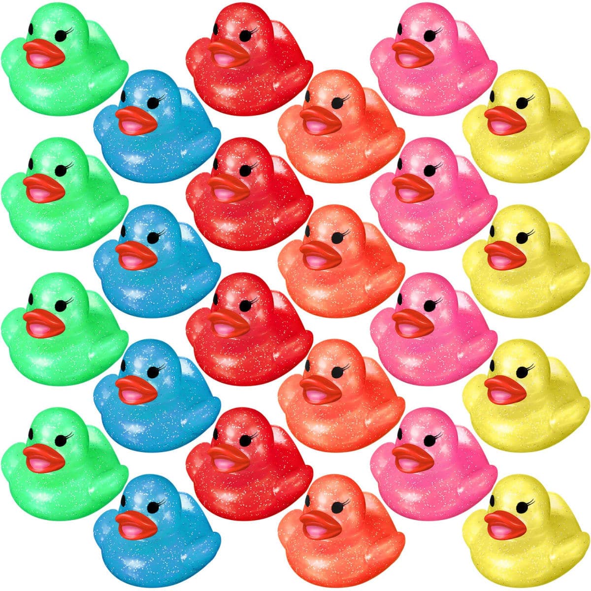 Leitee 24 Pcs Glitter Rubber Duck Assortment Duckies for Kids Colorful Glitter Mini Ducks Neon Color Ducky Bath Toys for Birthday Gifts Baby Shower Decorations Summer Beach Pool Activity Favor 1.6'' — image 1