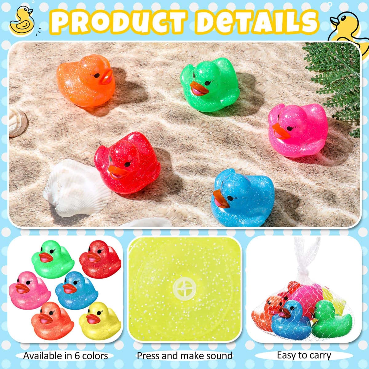 Leitee 24 Pcs Glitter Rubber Duck Assortment Duckies for Kids Colorful Glitter Mini Ducks Neon Color Ducky Bath Toys for Birthday Gifts Baby Shower Decorations Summer Beach Pool Activity Favor 1.6'' thumbnail 3