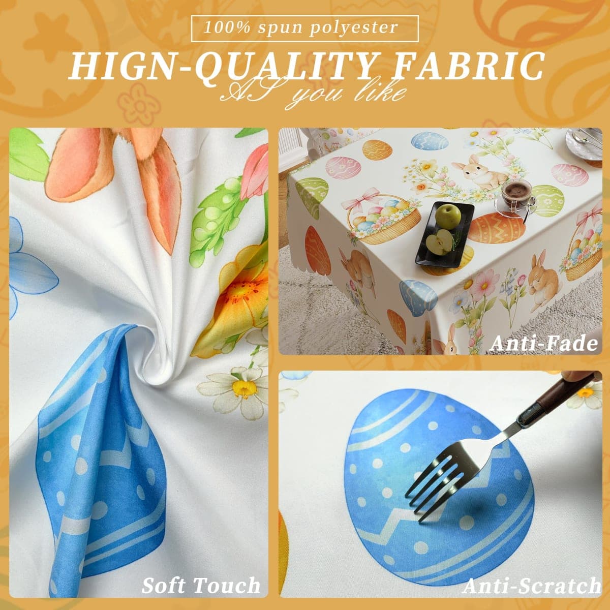 HOMOHEINI Easter Tablecloth 60x120 Inch Rectangular, Spring Tablecloth, Plaid Bunny Egg Washable Table Cover for Party Picnic Dinner Decor,Easter F thumbnail 3
