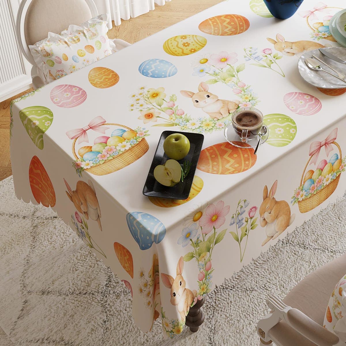 HOMOHEINI Easter Tablecloth 60x120 Inch Rectangular, Spring Tablecloth, Plaid Bunny Egg Washable Table Cover for Party Picnic Dinner Decor,Easter F thumbnail 4