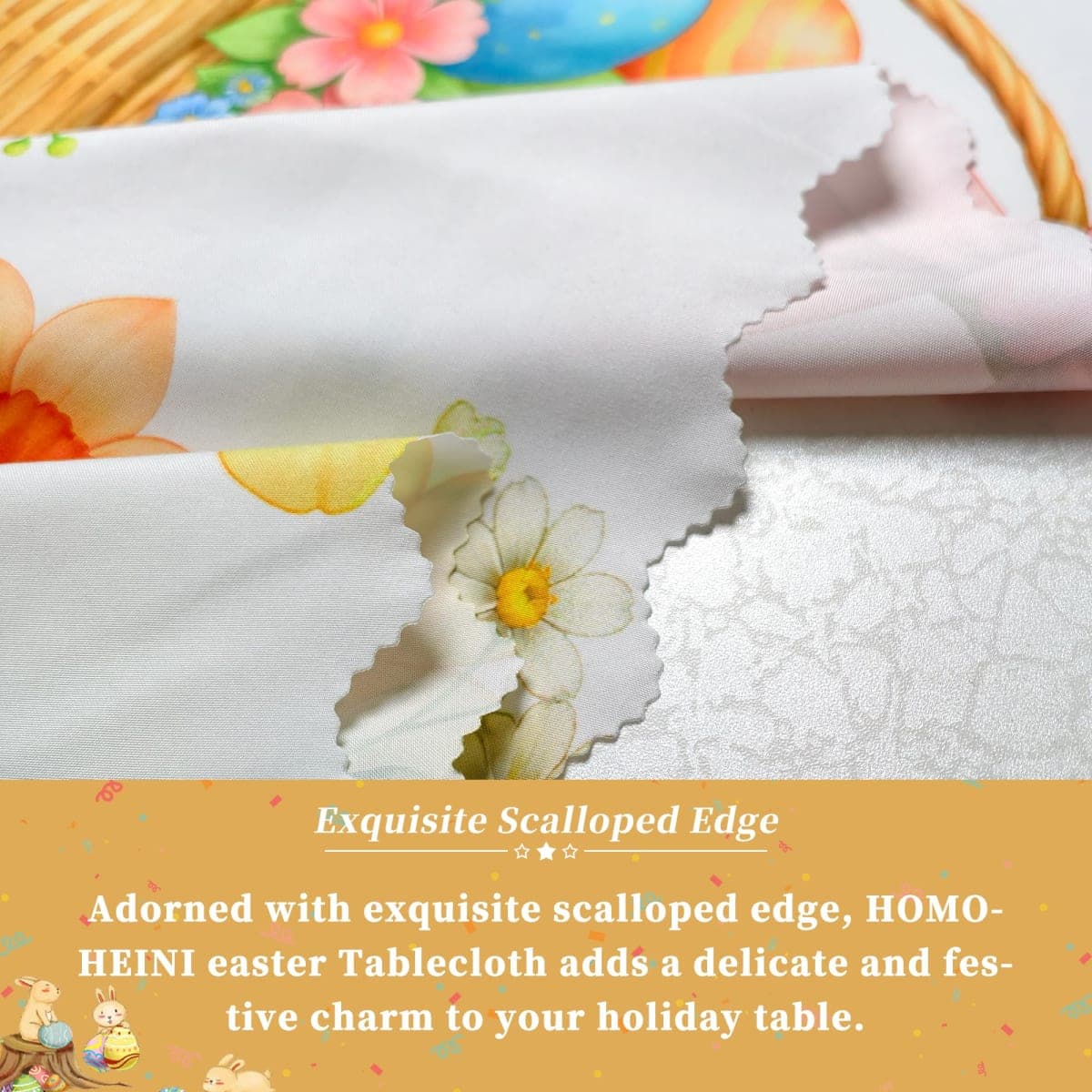 HOMOHEINI Easter Tablecloth 60x120 Inch Rectangular, Spring Tablecloth, Plaid Bunny Egg Washable Table Cover for Party Picnic Dinner Decor,Easter F thumbnail 5