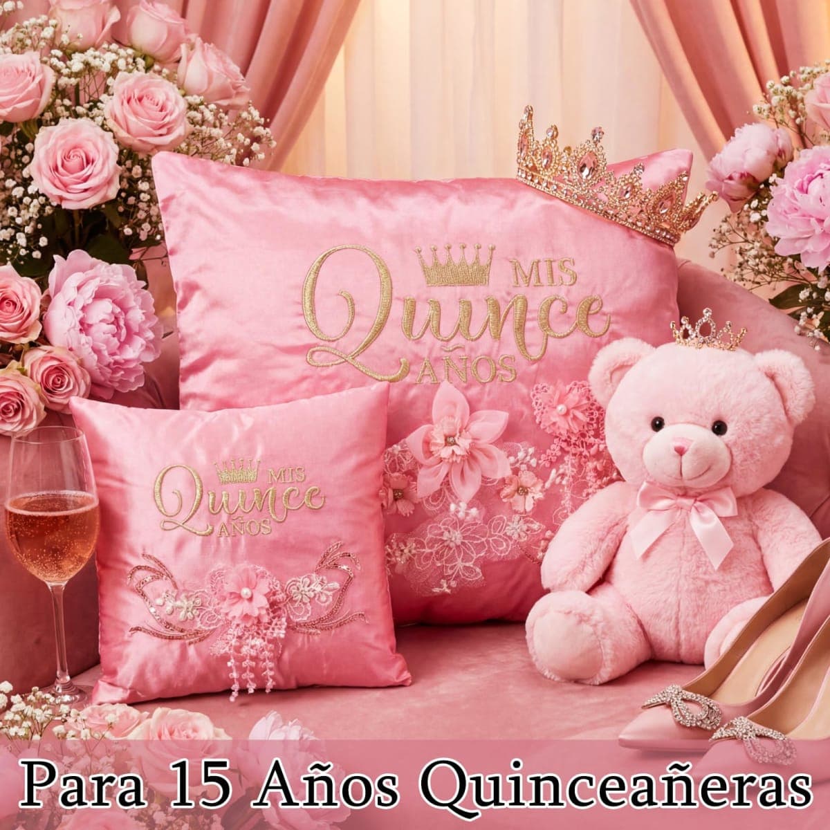 Mixweer 2 Pcs Cojines Pink Quinceañera Pillow Set Embroidered Decorative Pillow Cojines para 15 Años De Quinceañera Wedding Decorations Mis Gifts thumbnail 2