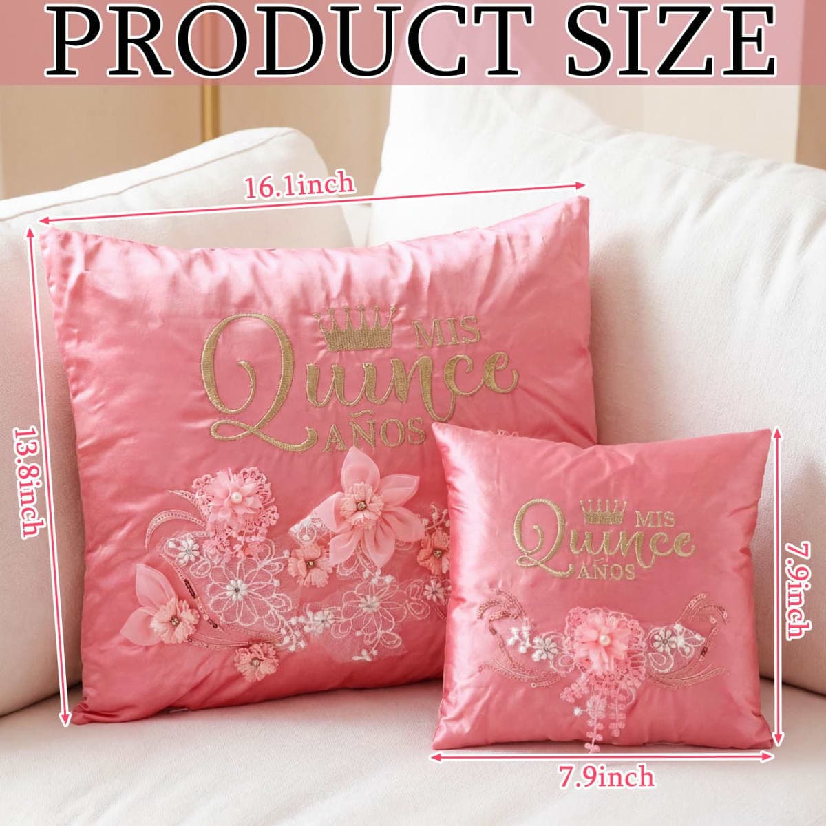 Mixweer 2 Pcs Cojines Pink Quinceañera Pillow Set Embroidered Decorative Pillow Cojines para 15 Años De Quinceañera Wedding Decorations Mis Gifts thumbnail 3