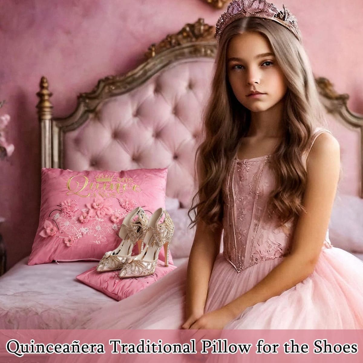 Mixweer 2 Pcs Cojines Pink Quinceañera Pillow Set Embroidered Decorative Pillow Cojines para 15 Años De Quinceañera Wedding Decorations Mis Gifts thumbnail 4