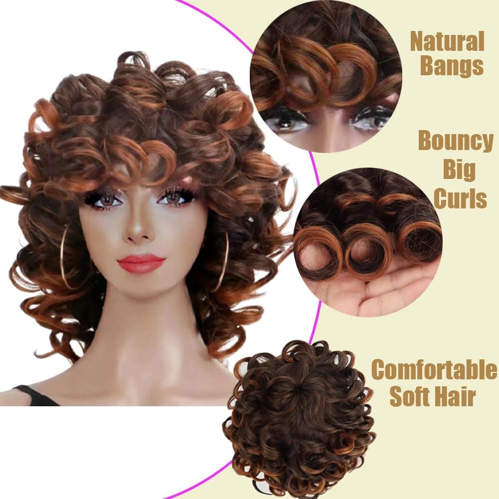 Retoleca Afro Curly Wigs for Black Women Short Ombre Brown Wig Soft Big Bouncy Fluffy Curls Afro Synthetic Wigs for Daily Party Use(Ombre Brown,14Inch) thumbnail 2