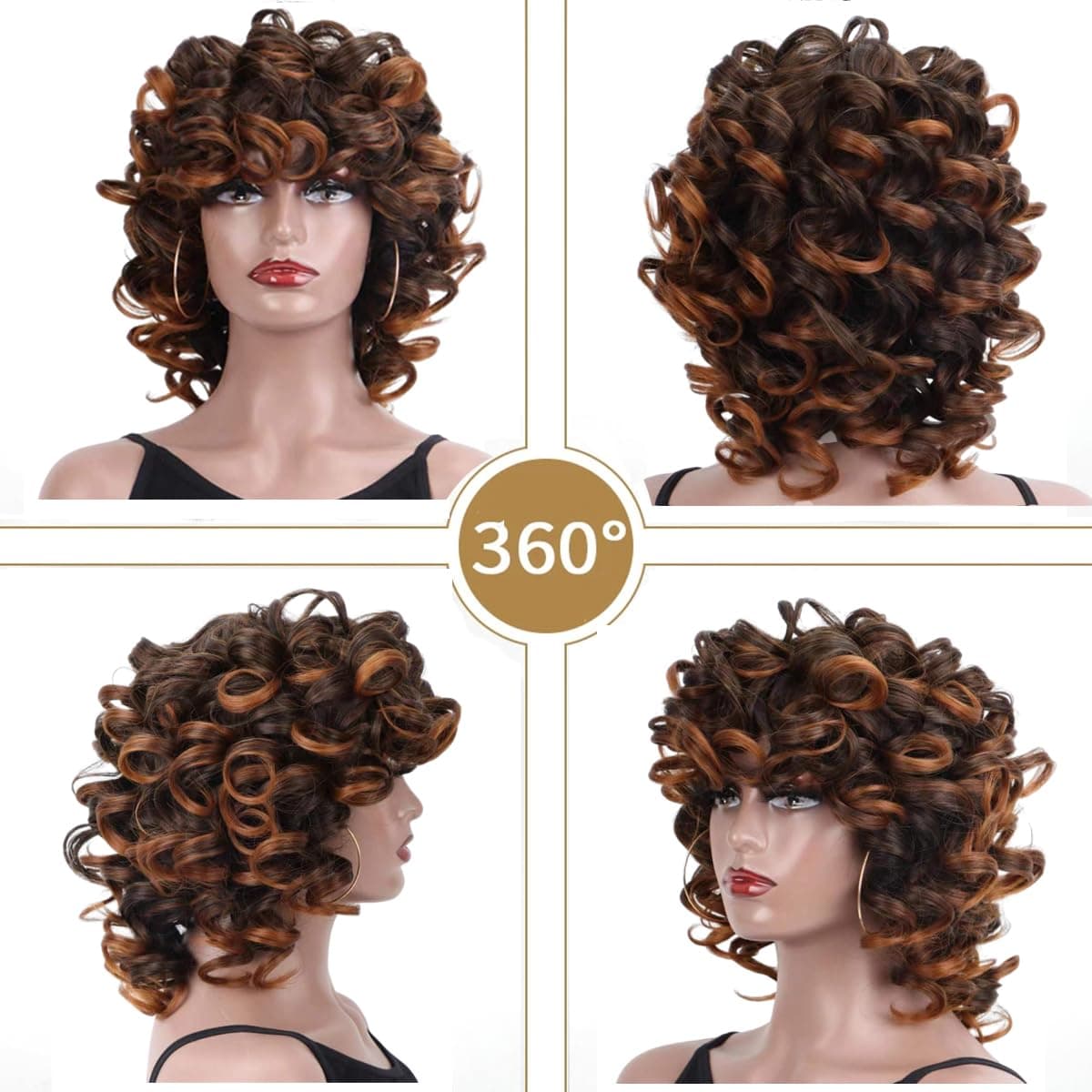 Retoleca Afro Curly Wigs for Black Women Short Ombre Brown Wig Soft Big Bouncy Fluffy Curls Afro Synthetic Wigs for Daily Party Use(Ombre Brown,14Inch) thumbnail 3