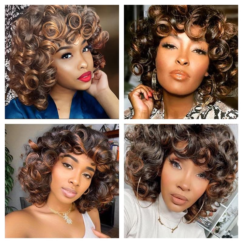 Retoleca Afro Curly Wigs for Black Women Short Ombre Brown Wig Soft Big Bouncy Fluffy Curls Afro Synthetic Wigs for Daily Party Use(Ombre Brown,14Inch) thumbnail 4
