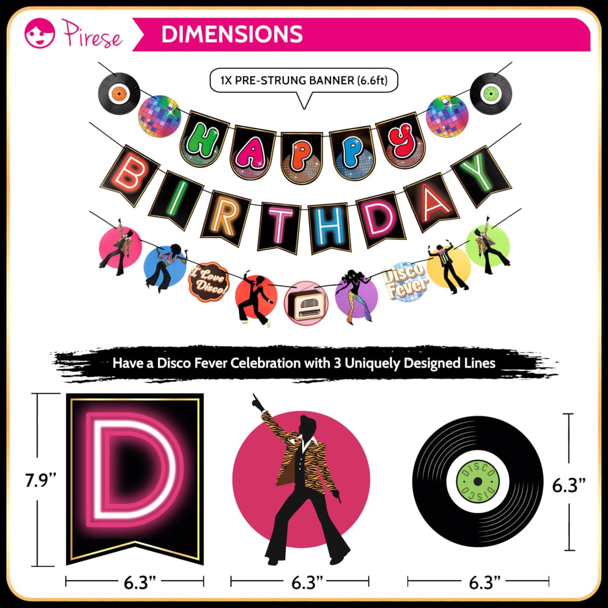 Pirese Disco Birthday Banner, Disco Party Decorations, Disco Birthday Party Decorations | 1970s Party Decorations | 70s Themed Party Decorations | Dance Party Decorations | Let's Boogie Party thumbnail 3