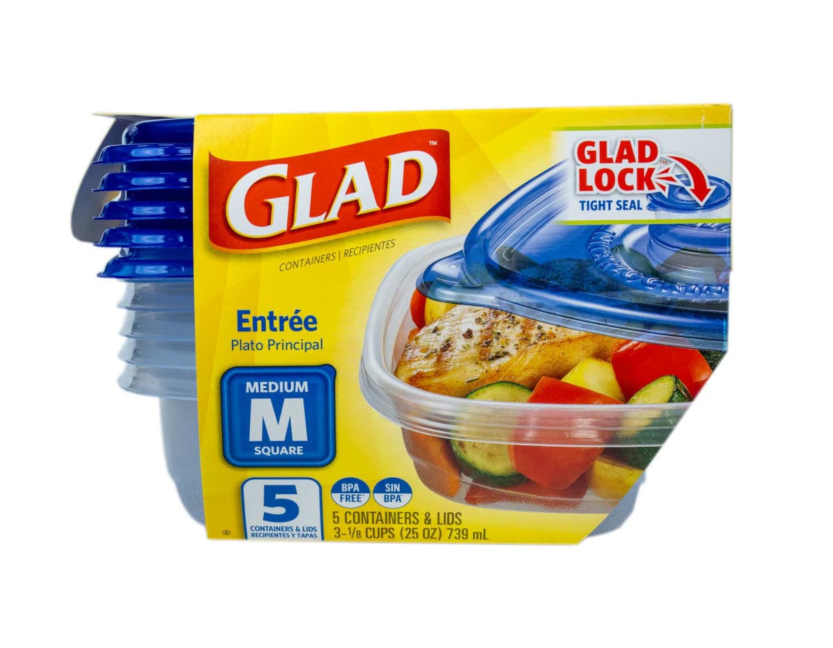 Glad GladWare Entree Food Storage Containers with Lids, Medium Square BPA Free Plastic for Meal Prep and Lunches, Lock Tight Seal, Microwave and Dishwasher Safe, 25 Oz, 5 Count thumbnail 2