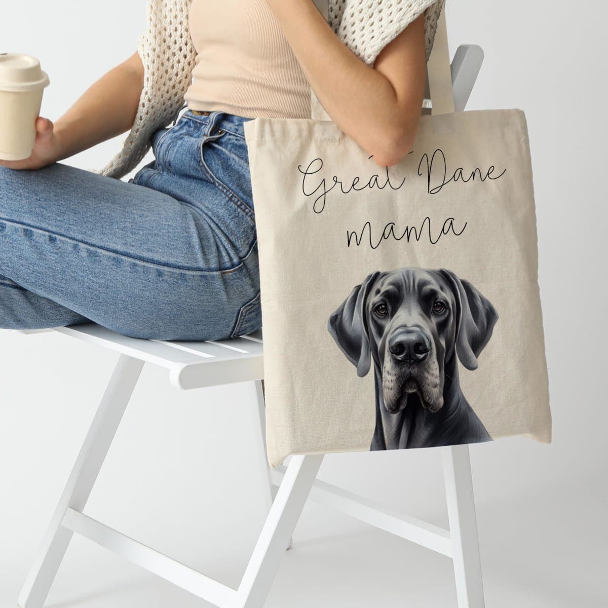 KGHYT Great Dane Mama Canvas Tote Bag for Dog Mom, Reusable Cotton Shoulder Bag, Large Breed Lover Gift.(064) thumbnail 2