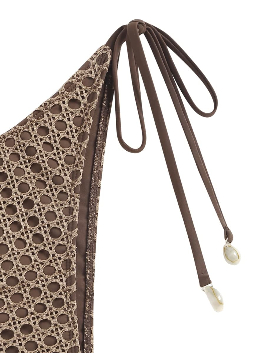 ZAFUL Women's Triangle Bikini Multiway Fishnet Tie Side Bandeau Halter String Bikini Set Two Piece Swimsuit Bathing Suits, 1b-brown, Small thumbnail 5