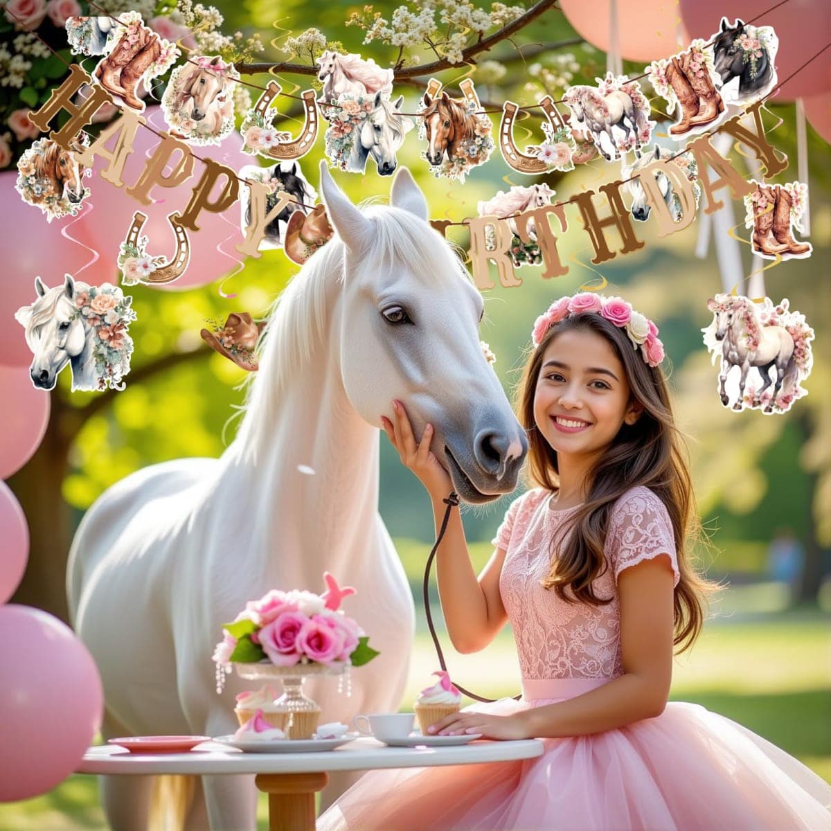 OBBOLO Horse Birthday Party Decorations for Girls, Cowgirl Hanging Swirl Decorations thumbnail 4