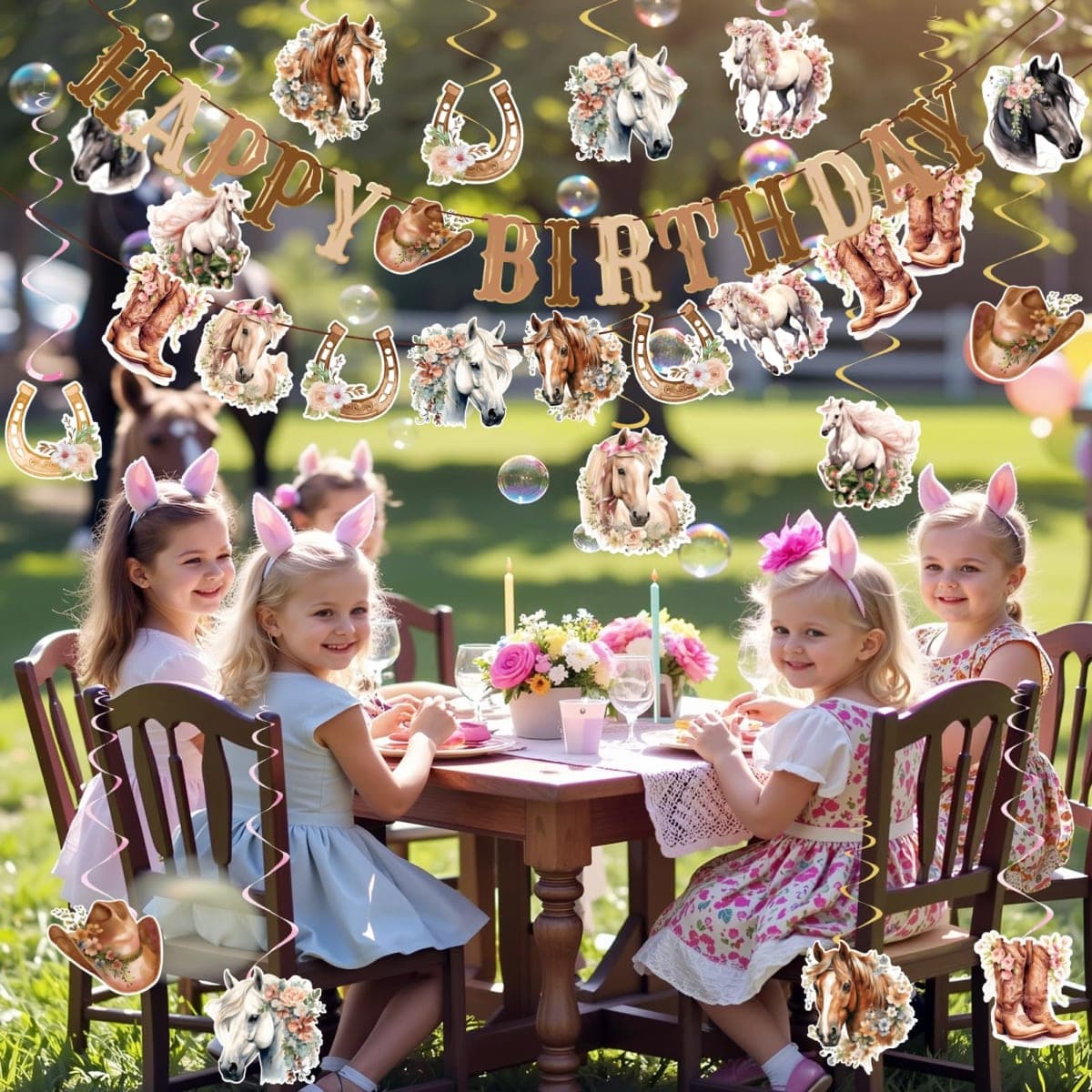 OBBOLO Horse Birthday Party Decorations for Girls, Cowgirl Hanging Swirl Decorations thumbnail 5