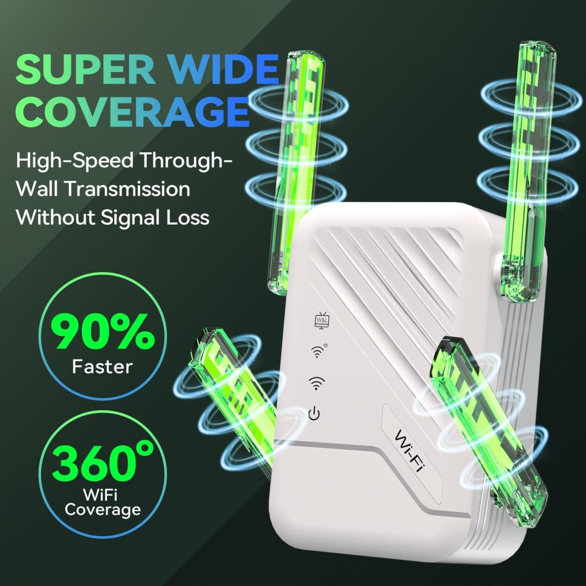 Wireless Router Amplifier Easy Setup, Wide Compatibility, WiFi Extender Signal Booster, Internet Extender Covers Up to 13389 Sq.ft for Home, Long Range WiFi Repeater thumbnail 3
