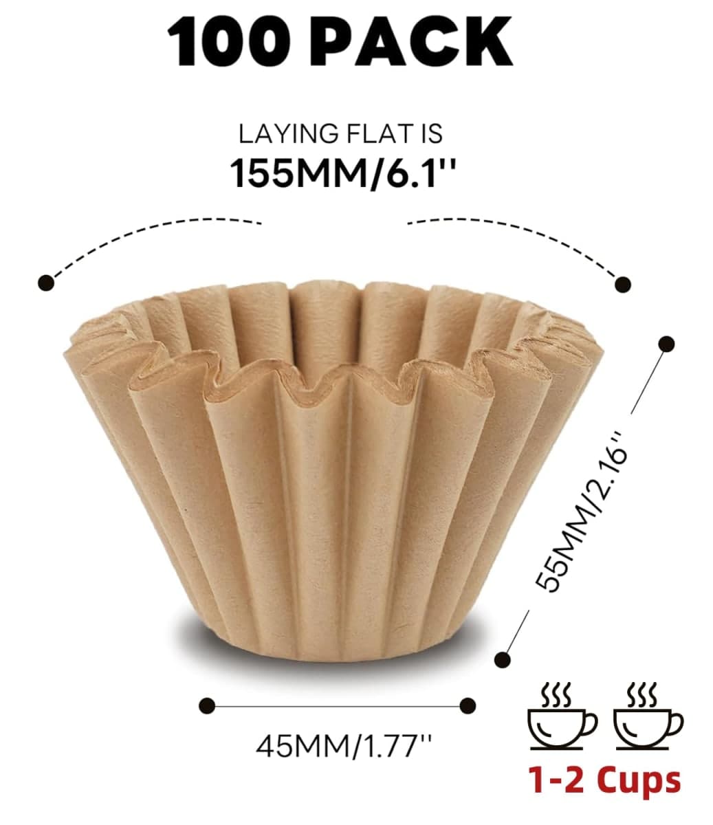 Disposable Small Coffee Filters,100PCS Unbleached Basket Coffee Paper Filter for Ninja Pods & Grounds Specialty Single-Serve Coffee Maker PB051 PB041, Kalita Wave Dripper 155, 1-2 Cup thumbnail 2
