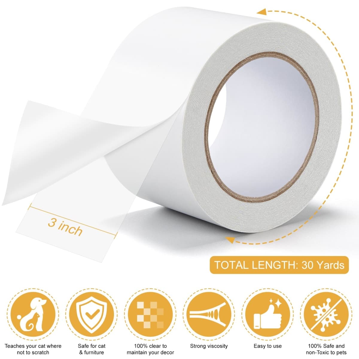 Anti Cat Scratch Tape 3 Inches x 30 Yards Pet Training Tape, Transparent Furniture Protector, Double Sided Cat & Dog Scratch Deterrent for Couch, Doors and Walls thumbnail 2