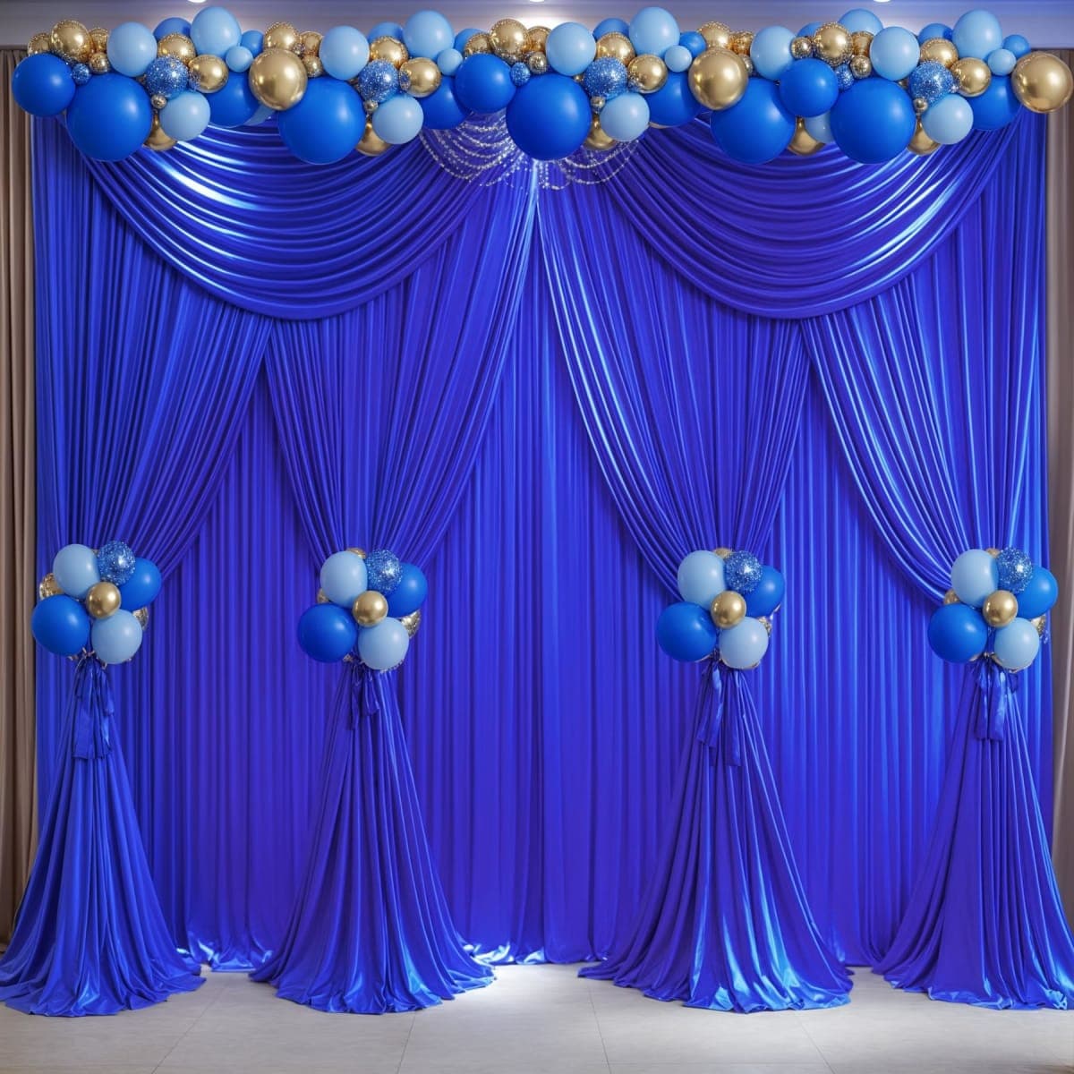 Royal Blue Backdrop Curtains 10 Panels - Wrinkle-Free Polyester Photography Drapes for Baby Shower & Birthday Party - 40 X 10FT thumbnail 2