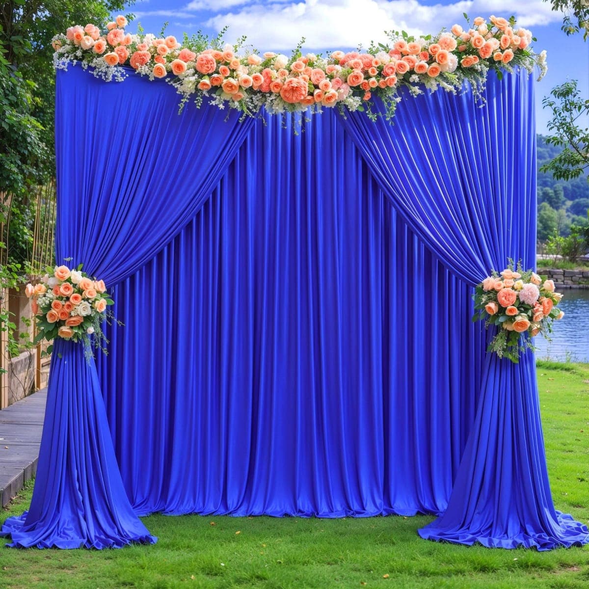 Royal Blue Backdrop Curtains 10 Panels - Wrinkle-Free Polyester Photography Drapes for Baby Shower & Birthday Party - 40 X 10FT thumbnail 3