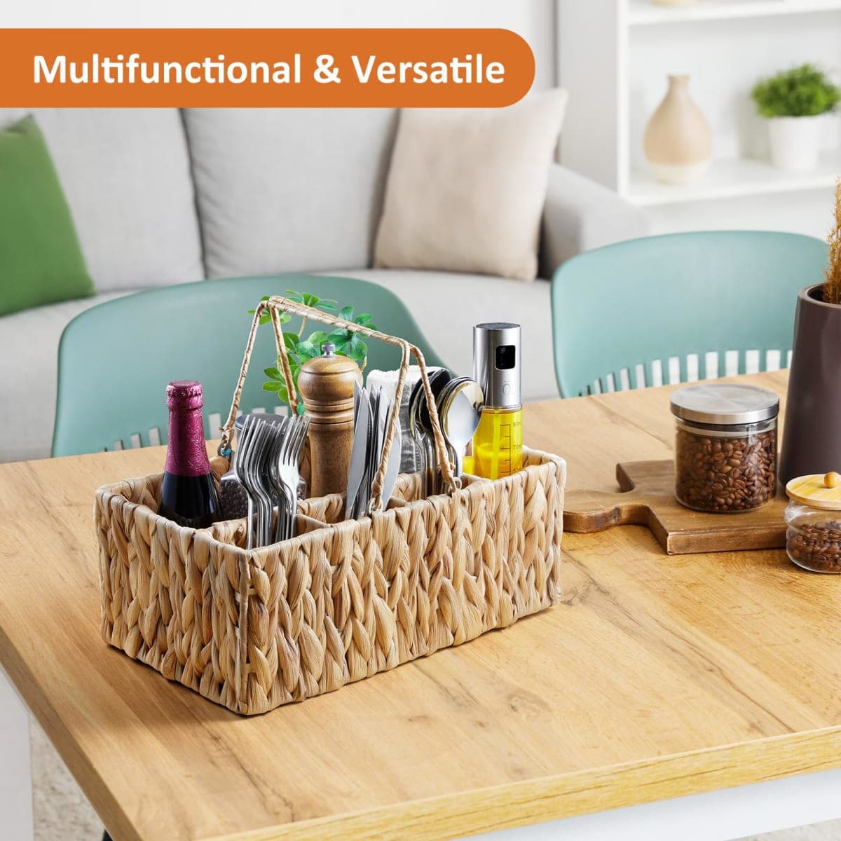 YCXNBHH Silverware Holder for Party, Utensil Caddy, Picnic Caddy for Plates and Utensils, Hosting Essentials Utensil Organizer, Water Hyacinth Woven Cutlery Silverware Basket thumbnail 4