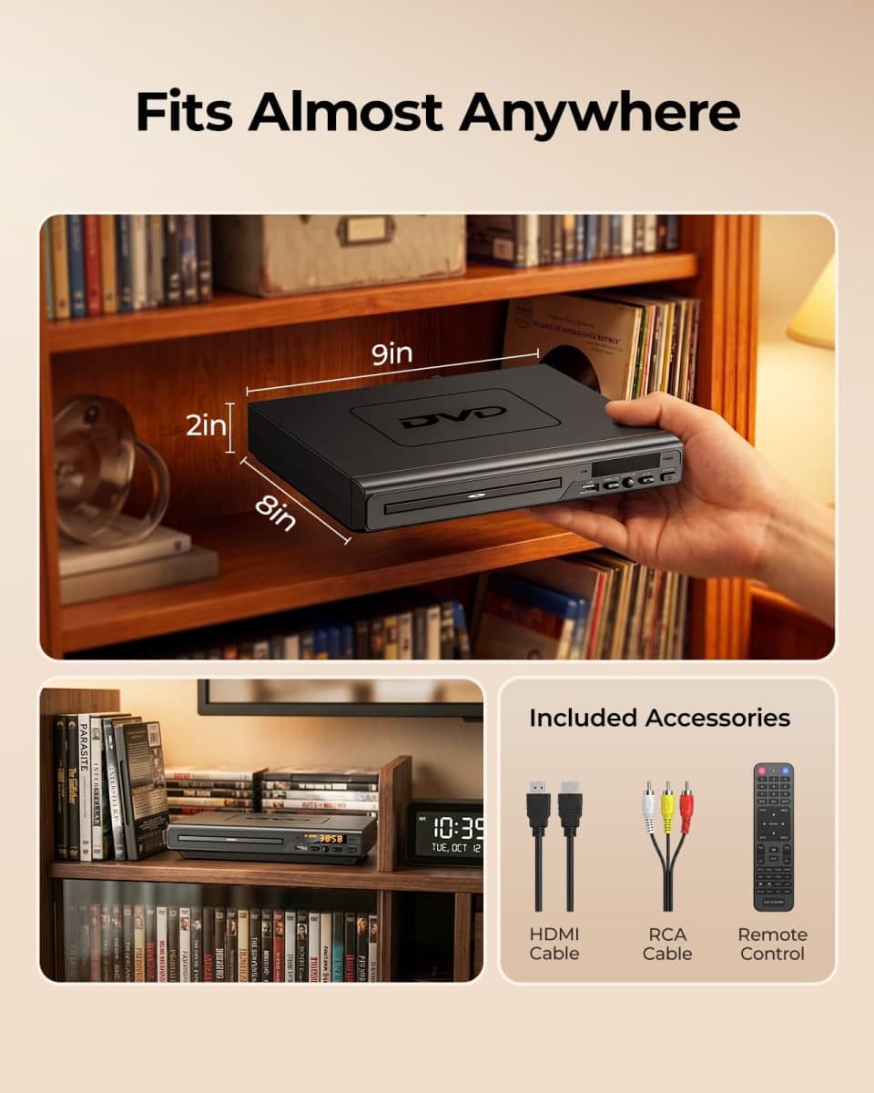 DVD Players for TV with HDMI, DVD Players that Play All Regions, Simple DVD Player for Elderly, CD Player for Home Stereo System, Included HDMI and RCA Cable thumbnail 4