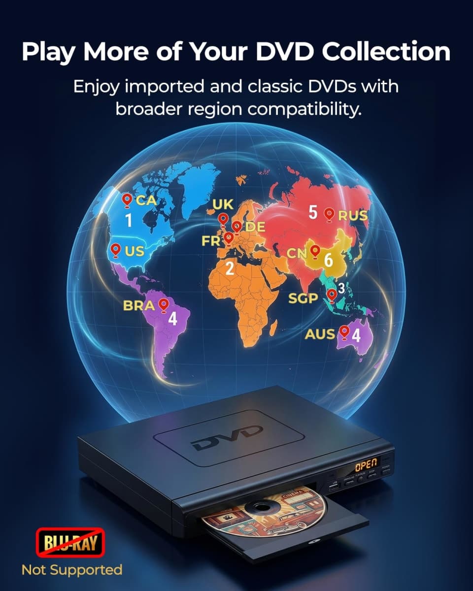 DVD Players for TV with HDMI, DVD Players that Play All Regions, Simple DVD Player for Elderly, CD Player for Home Stereo System, Included HDMI and RCA Cable thumbnail 5