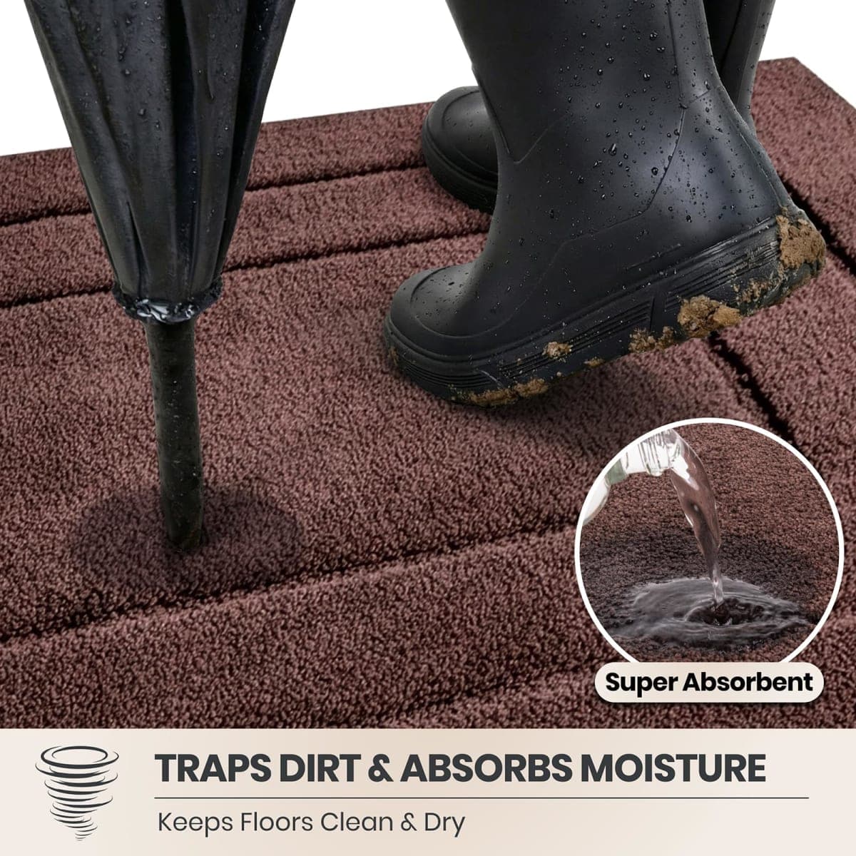 PURRUGS Dirt Trapping Door Mat 32" x 47", Non-Slip/Skid Machine Washable Entryway Rug, Dog Doormat, Super Absorbent Welcome Mat for Muddy Wet Shoes and Paws, Brown thumbnail 2