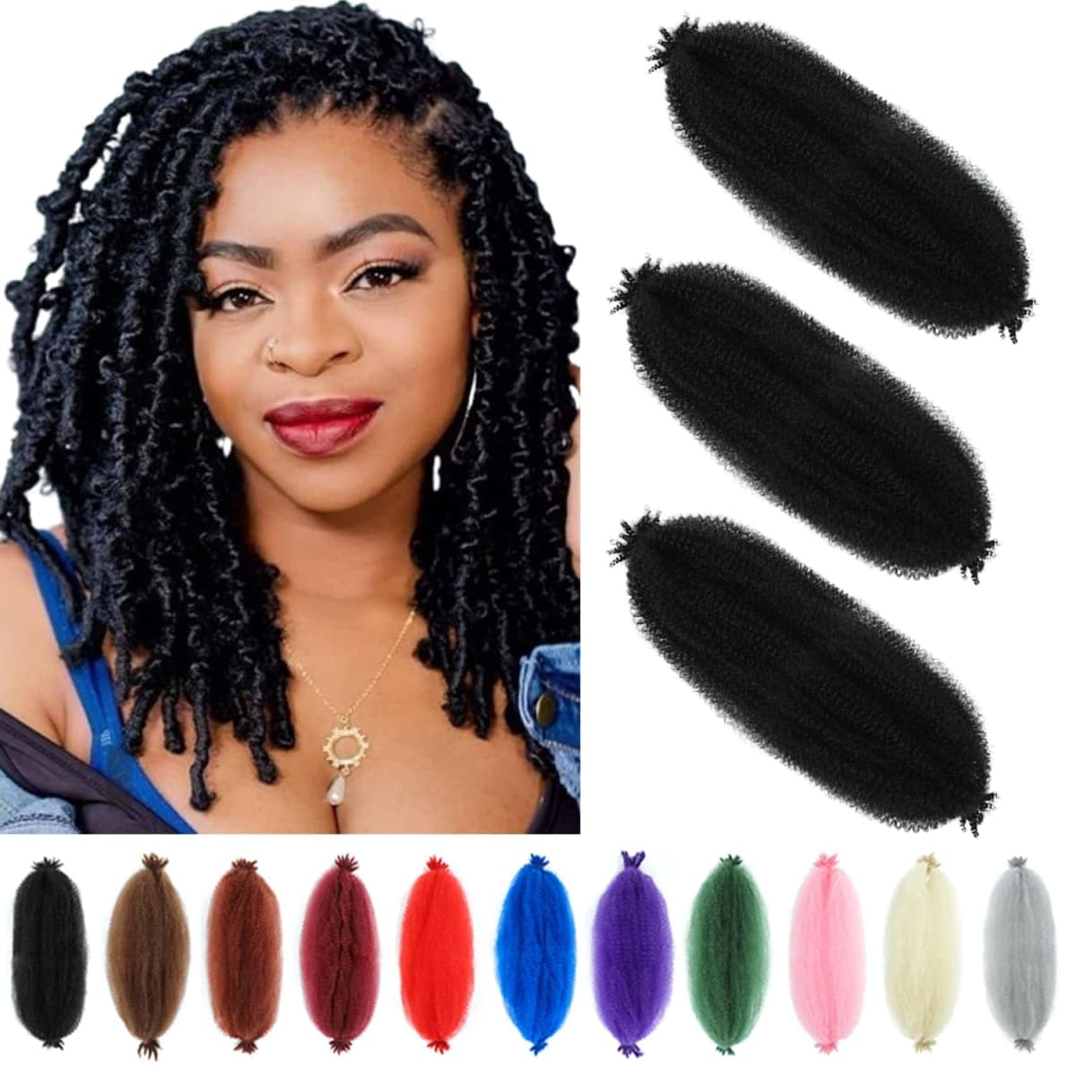 GZVIS Springy Afro Hair Extensions 12 Inch 3 Packs Kinky Hair Black Pre Foamed Marley Hair Extensions for Black Women 12 Inch 1B