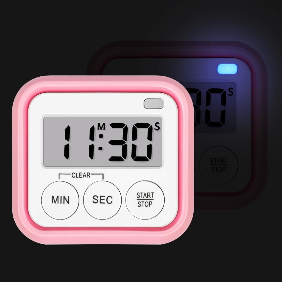 2 Pack Timers for Kids Teachers with Large Numbers and Loud Alarms Kitchen Timers for Cooking, Pink thumbnail 3