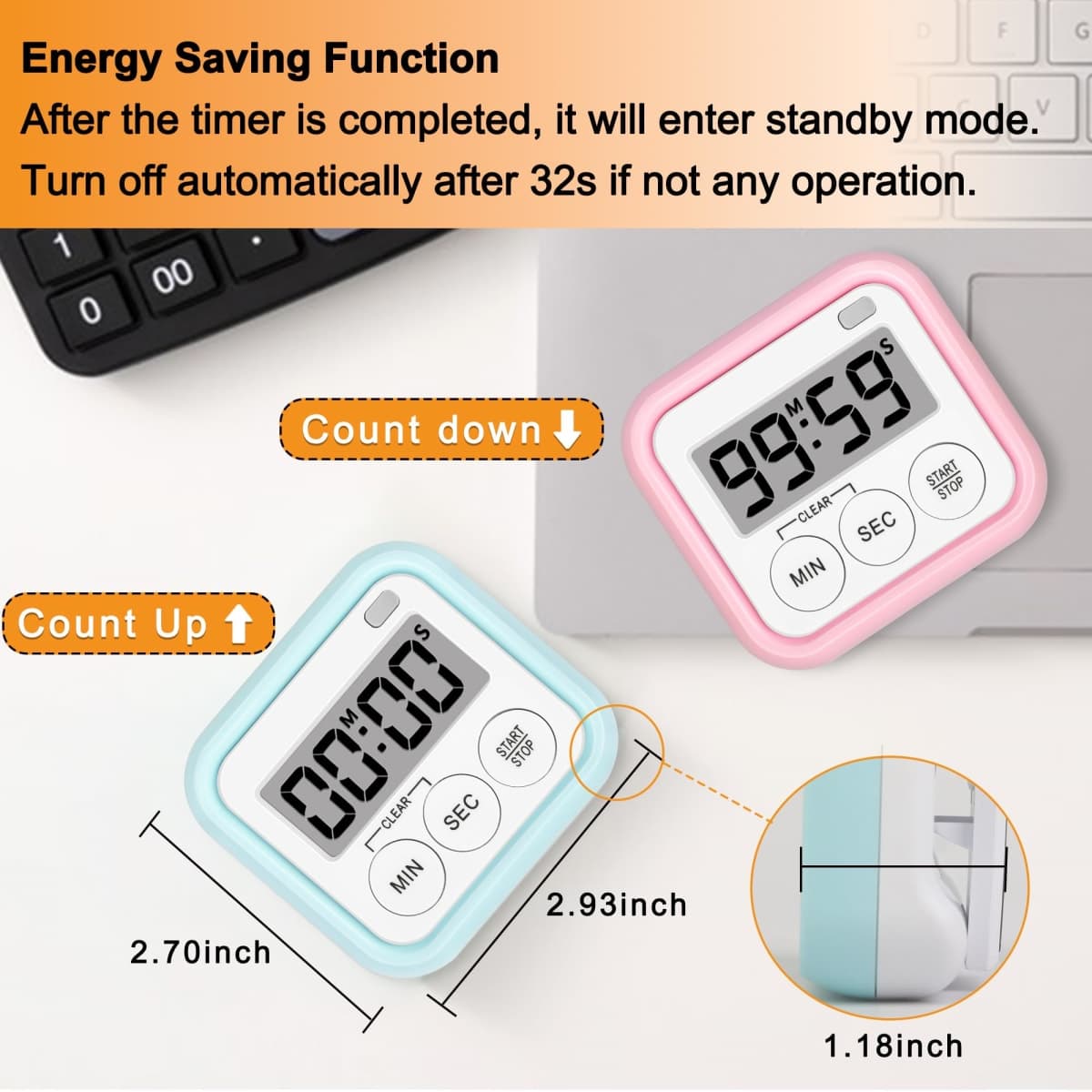 2 Pack Timers for Kids Teachers with Large Numbers and Loud Alarms Kitchen Timers for Cooking, Pink thumbnail 5