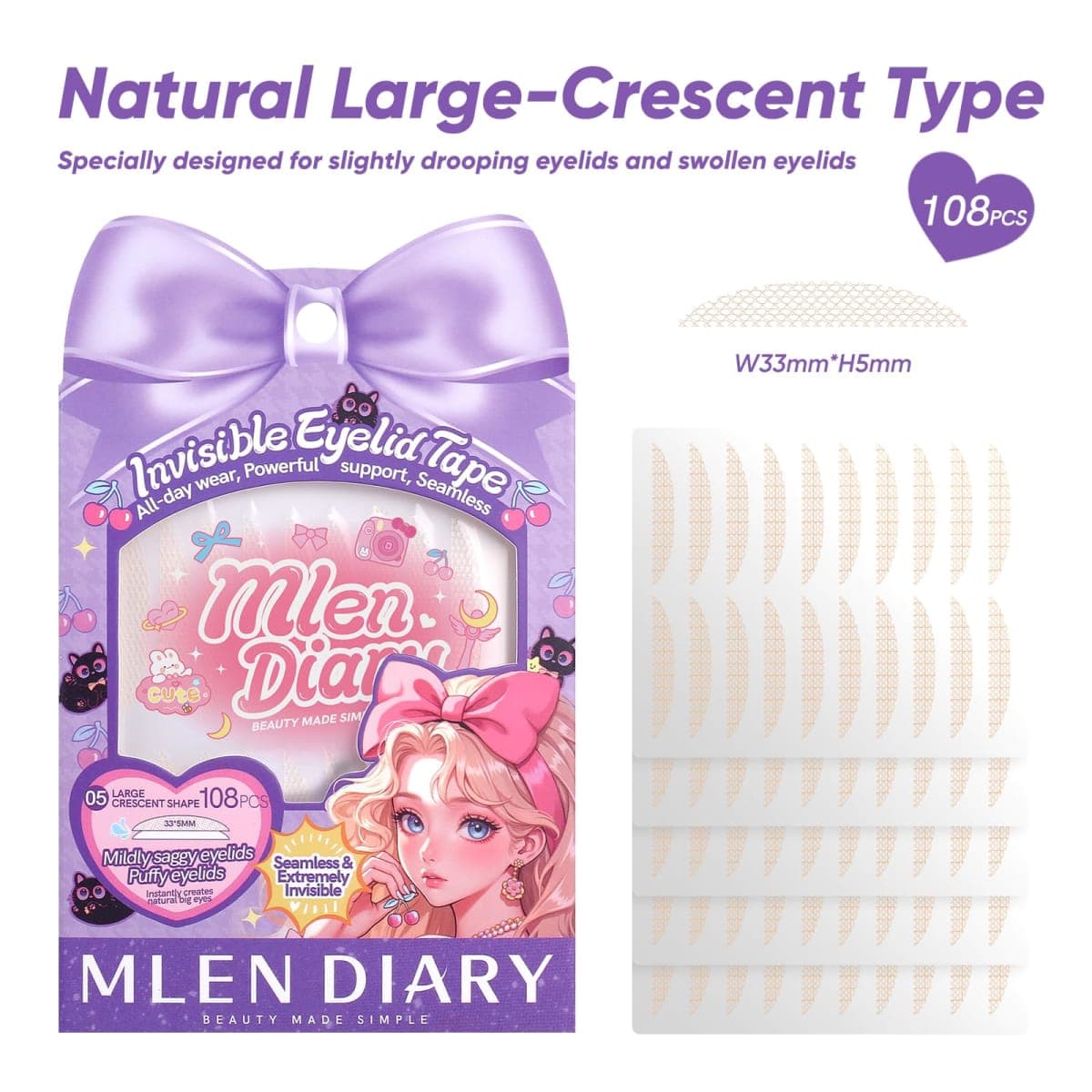 MLEN DIARY Double Eyelid Tape Invisible Eyelid Lifter Strips for Hooded Eyes Droopy Eyelid Lifter Eye Lid Strips with Tools (108P-33 * 5mm) thumbnail 3