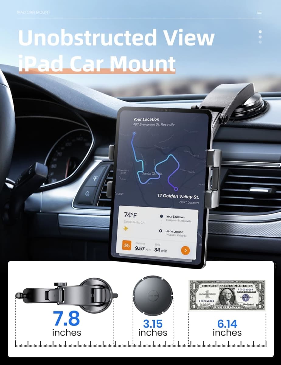 eSamcore iPad Holder for Car, Dashboard Tablet Holder for Car Suction Cup Tablet Car Mount with Large Clamp for All 6''-11'' Apple iPad Samsung Galaxy Tab, Black (222) thumbnail 2