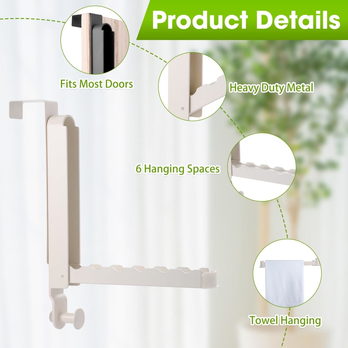 Over The Door Drying Rack, 2 Pack Foldable Over The Door Hooks Hanger for Laundry Clothes Heavy Duty Door Organizer Rack Coat Towels Hanging Storage for Bedroom Bathroom Kitchen thumbnail 2