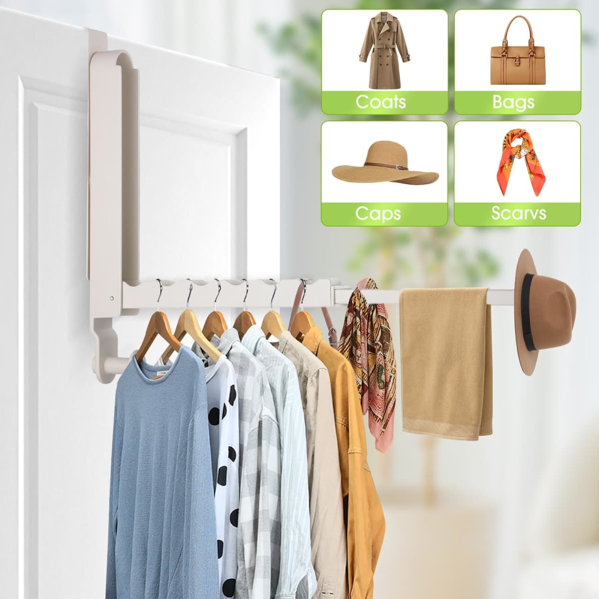 Over The Door Drying Rack, 2 Pack Foldable Over The Door Hooks Hanger for Laundry Clothes Heavy Duty Door Organizer Rack Coat Towels Hanging Storage for Bedroom Bathroom Kitchen thumbnail 4