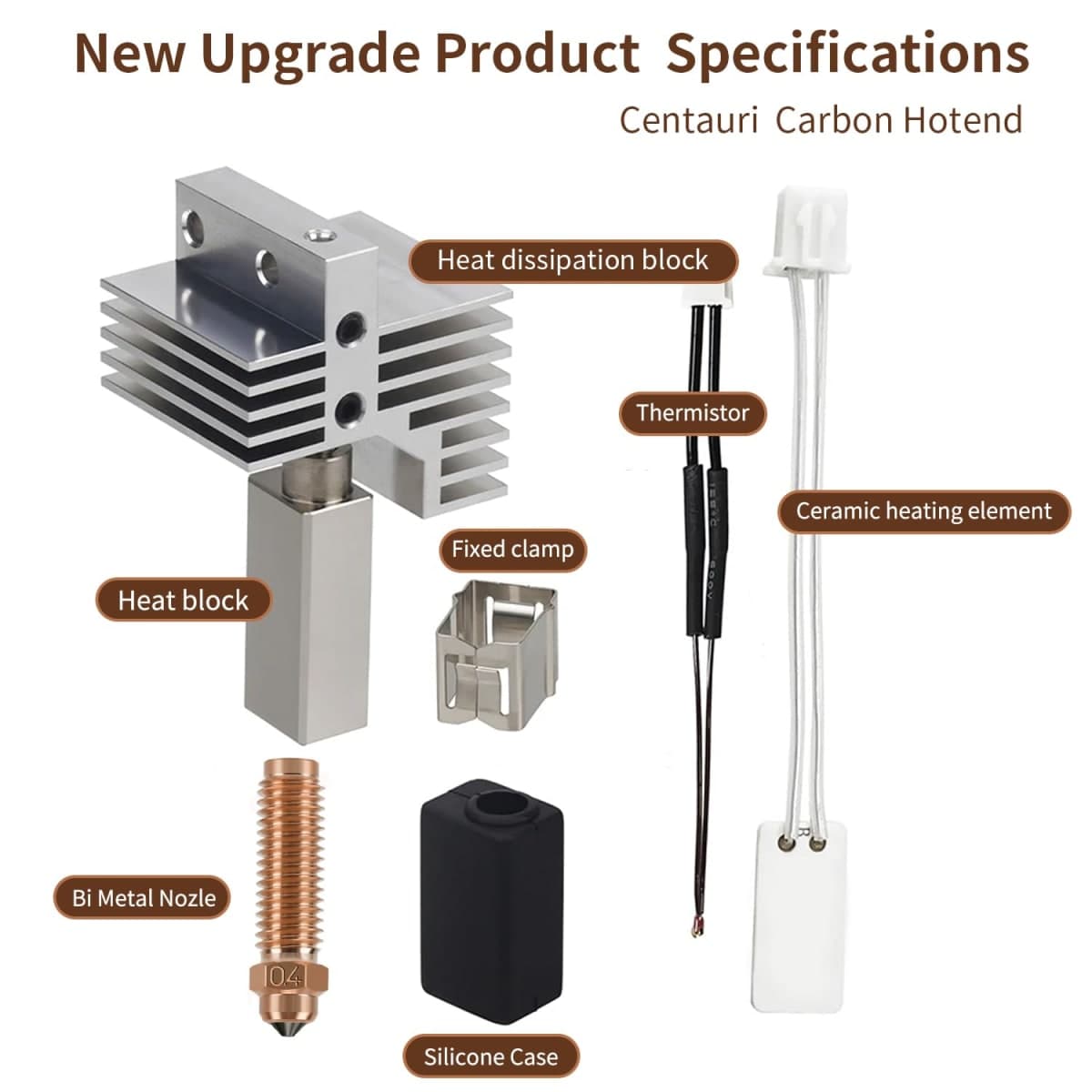 0.4MM Centauri Ceramic Hotend with Bimetal Nozzle, 3D Printer Print Head Extruder Part for Elegoo CC Accessories with Extra 3 Hardened Steel Nozzles, 2 Silicone Covers and Nozzle Cleaner thumbnail 2